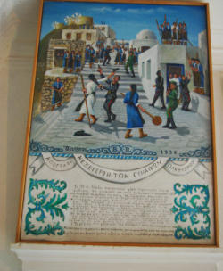schilderij van het plein voor de grote kerk van Olympos